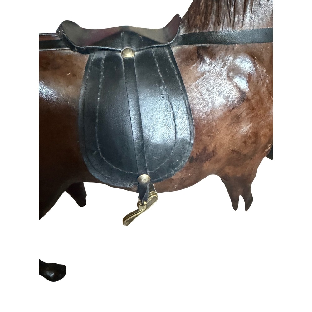 Vintage Leather Wrapped Horse Figurine Statue Equestrian Decor Brown Saddle - Picture 4 of 8